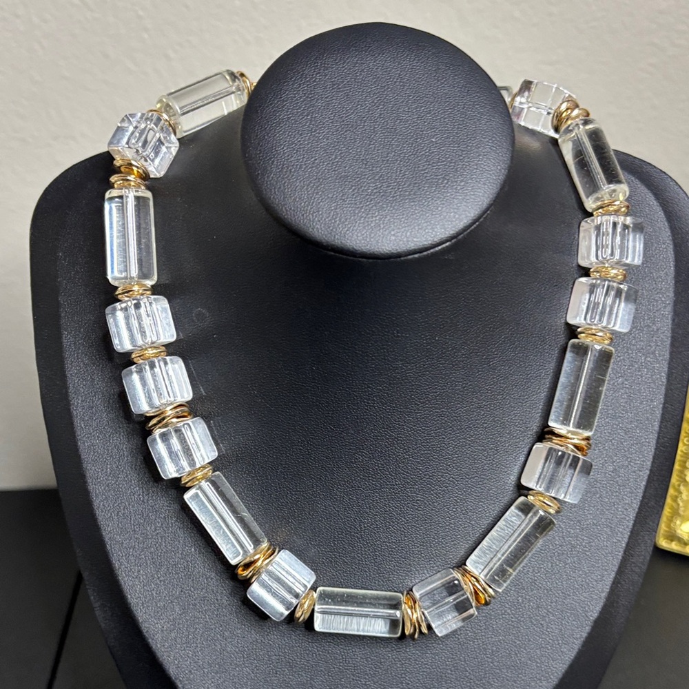 Clear Lucite Beaded Chunky Statement Necklace - image 1